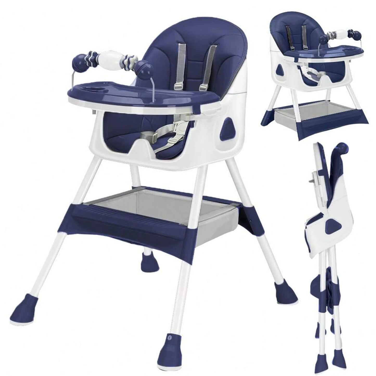 Foldable Baby High Chair – Adjustable Feeding Seat with Tray & Toy Rack.