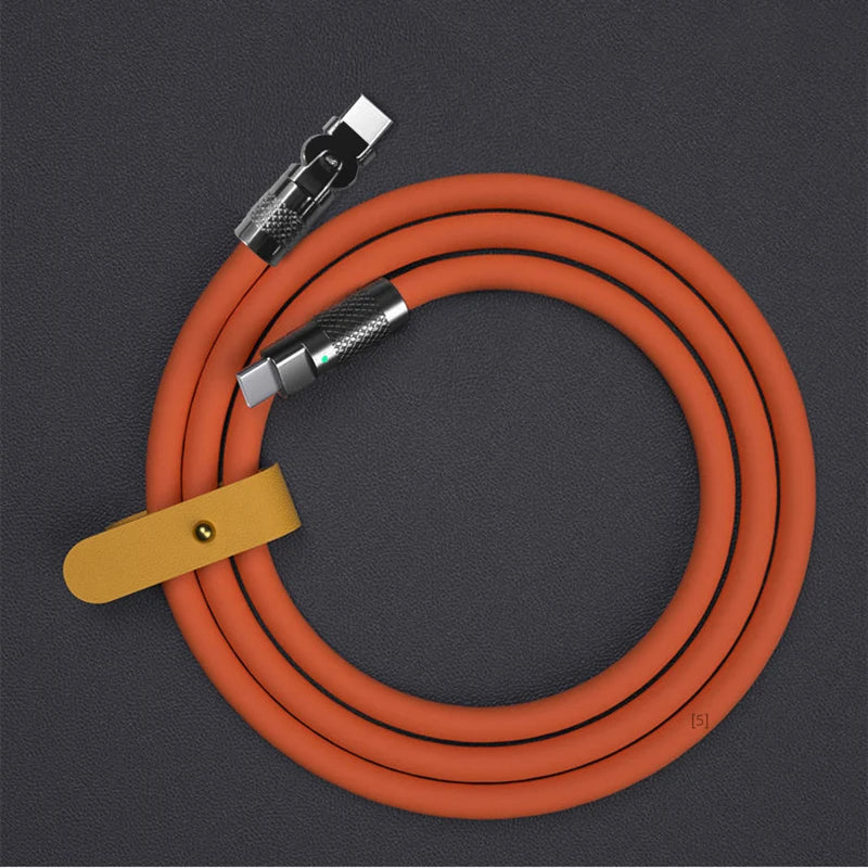 120W Super Fast Charge Type-C to Type-C Silicone Cable – 180° Rotating Elbow.
