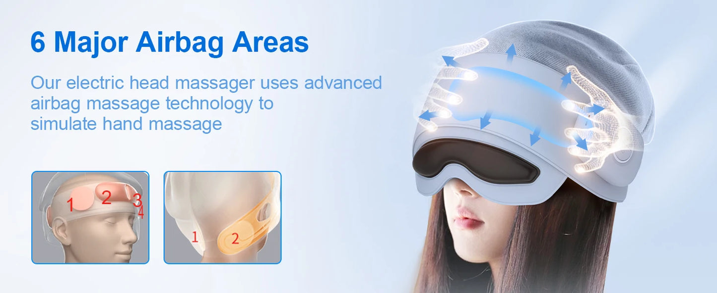 Smart Head & Eye Massager with Heat – Bluetooth Stress & Fatigue Relief Device.