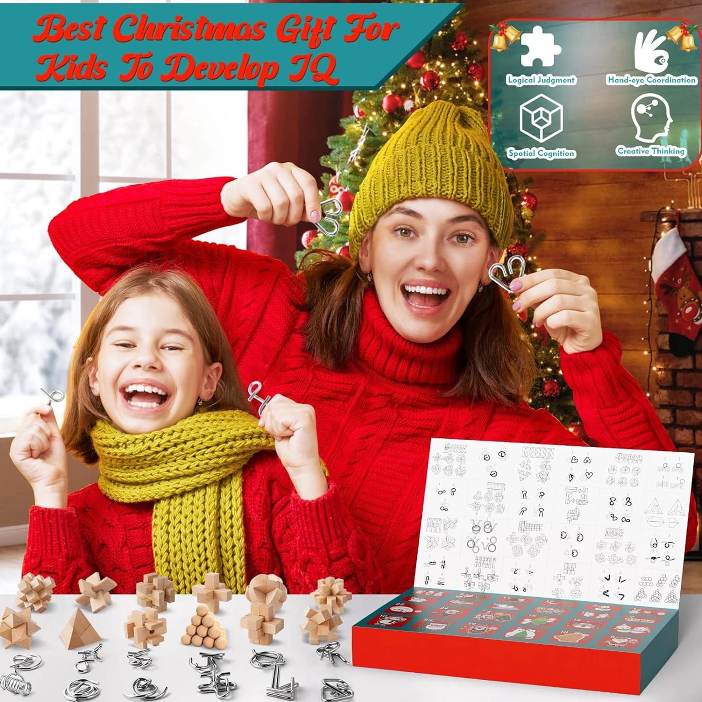 2025 Advent Calendar – 24-Day Christmas Countdown with Brain Teaser Puzzles for Kids & Adults.