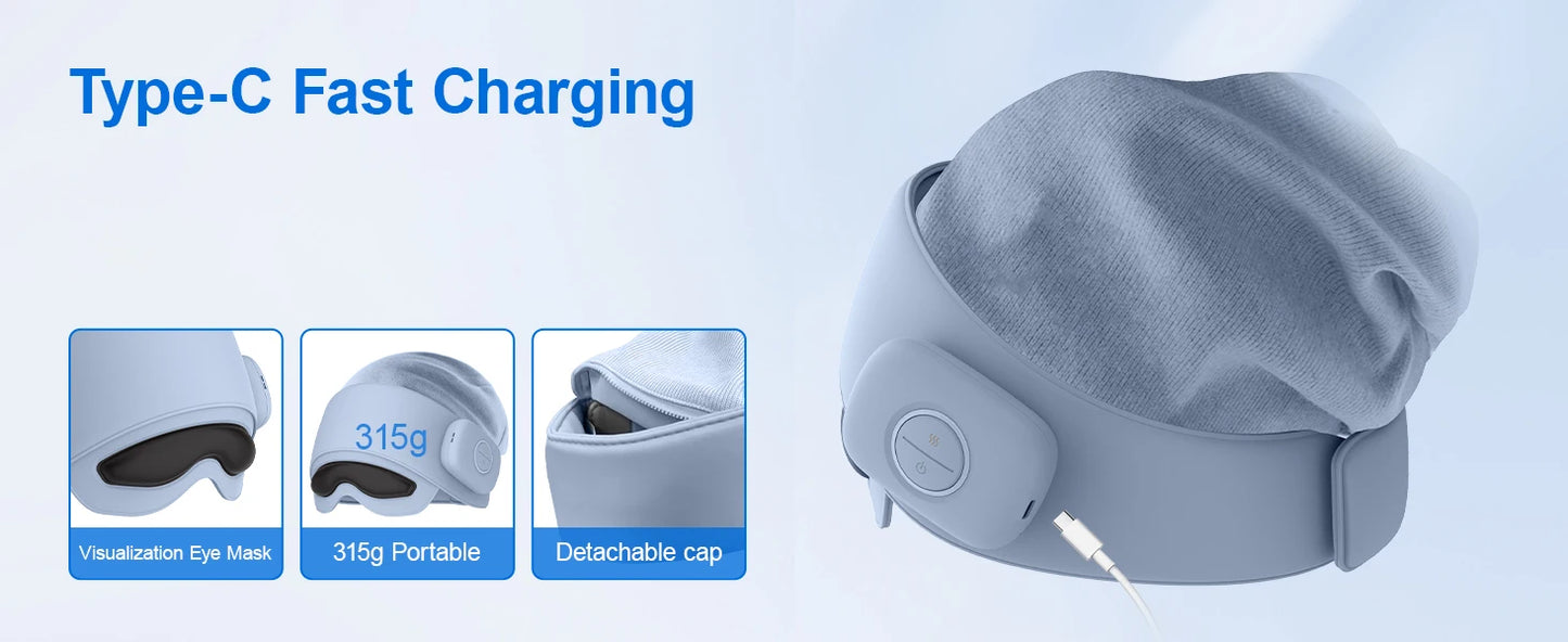 Smart Head & Eye Massager with Heat – Bluetooth Stress & Fatigue Relief Device.