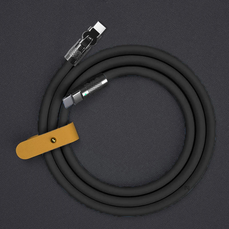 120W Super Fast Charge Type-C to Type-C Silicone Cable – 180° Rotating Elbow.