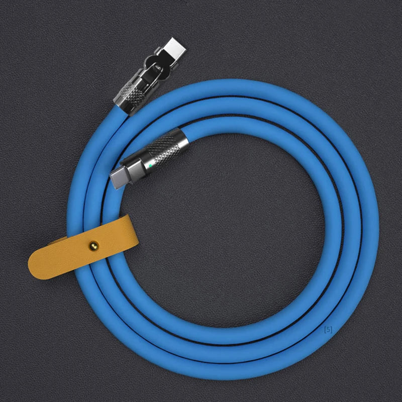 120W Super Fast Charge Type-C to Type-C Silicone Cable – 180° Rotating Elbow.