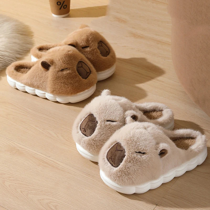 Cute Capybara Winter Slippers for Women – Warm Plush Indoor Slides.