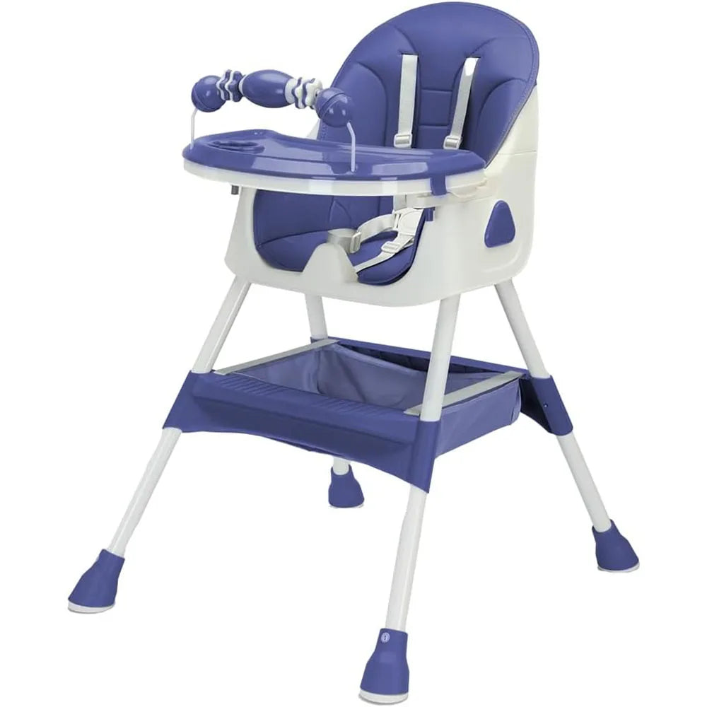 Foldable Baby High Chair – Adjustable Feeding Seat with Tray & Toy Rack.