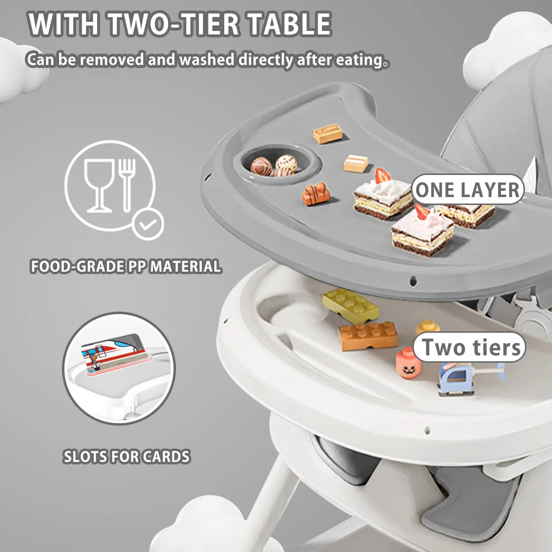 Foldable Baby High Chair – Adjustable Feeding Seat with Tray & Toy Rack.