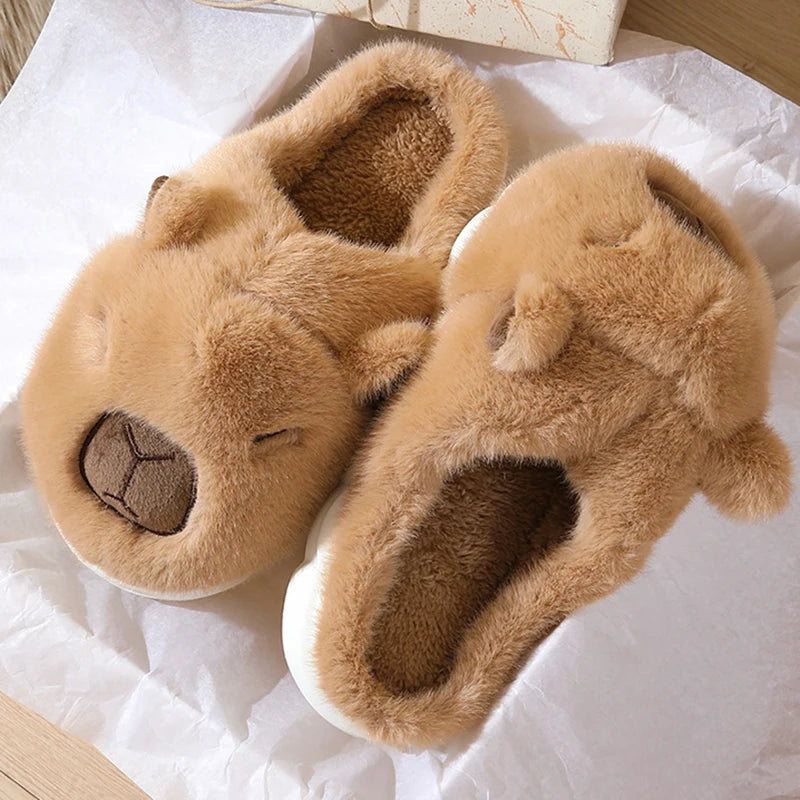 Cute Capybara Winter Slippers for Women – Warm Plush Indoor Slides.