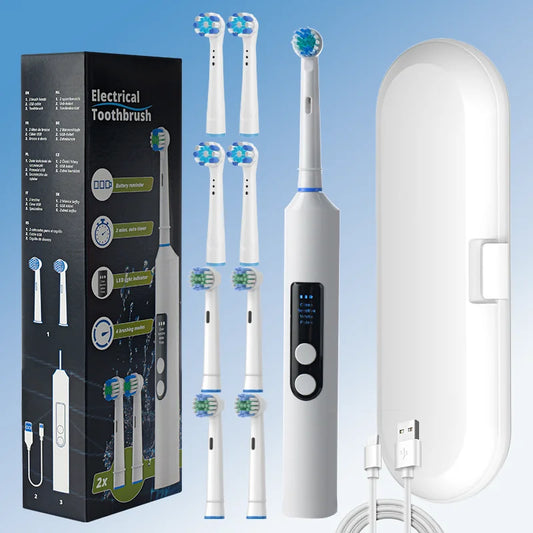 Rechargeable Electric Toothbrush – Rotating Round Head with LED Display for Men & Women.