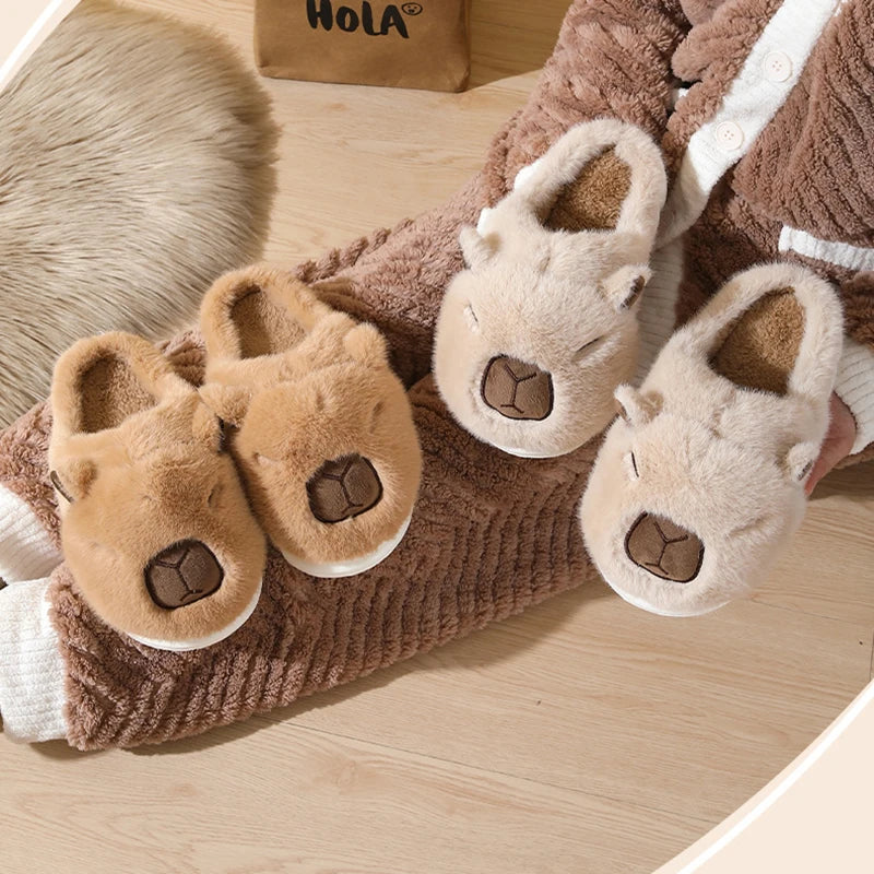 Cute Capybara Winter Slippers for Women – Warm Plush Indoor Slides.