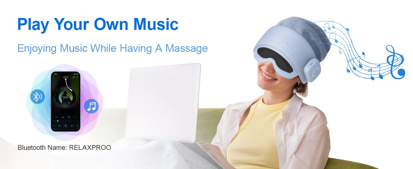 Smart Head & Eye Massager with Heat – Bluetooth Stress & Fatigue Relief Device.