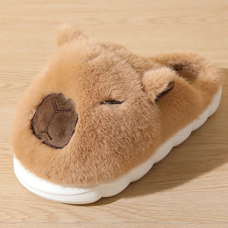 Cute Capybara Winter Slippers for Women – Warm Plush Indoor Slides.