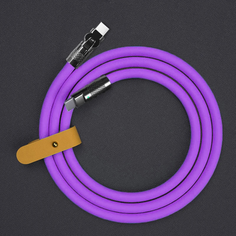 120W Super Fast Charge Type-C to Type-C Silicone Cable – 180° Rotating Elbow.