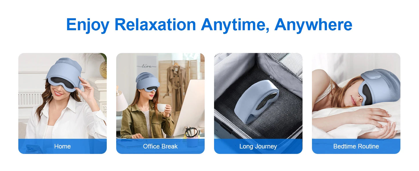 Smart Head & Eye Massager with Heat – Bluetooth Stress & Fatigue Relief Device.