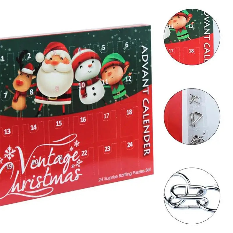 24PCS Metal Wire Puzzle Set – Magic Brain Teaser Advent Calendar Christmas Gift for Kids.