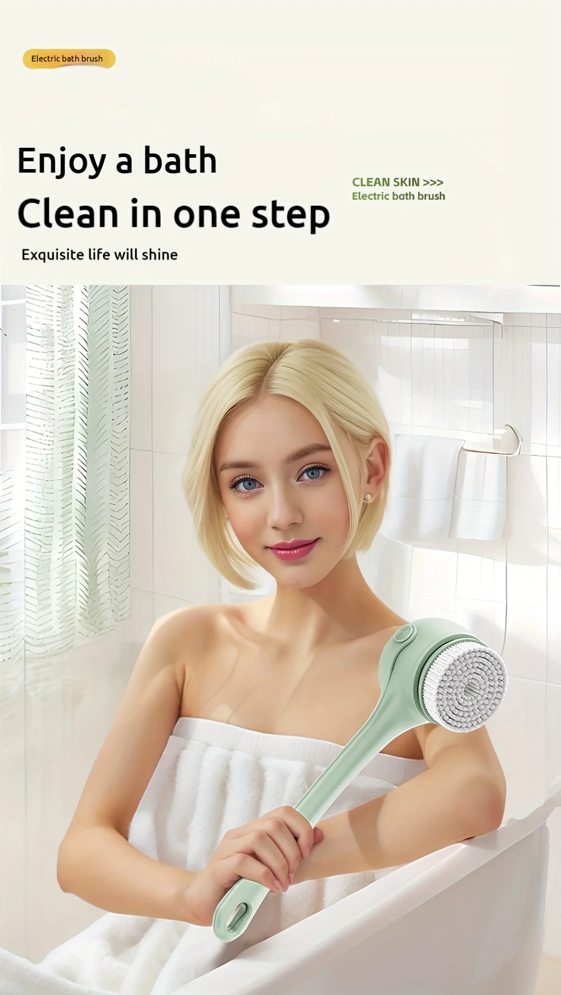 Electric Bath Body Brush – Long Handle Shower Scrubber