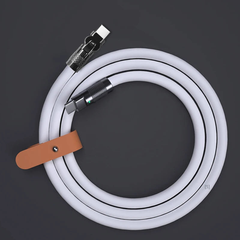 120W Super Fast Charge Type-C to Type-C Silicone Cable – 180° Rotating Elbow.