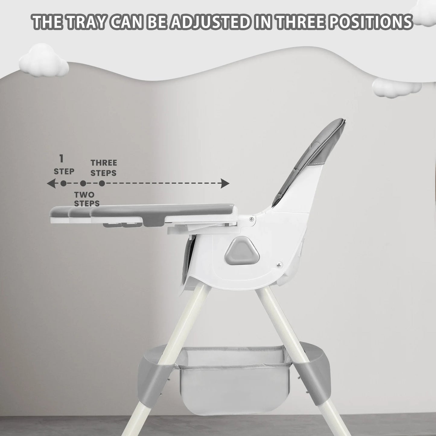 Foldable Baby High Chair – Adjustable Feeding Seat with Tray & Toy Rack.