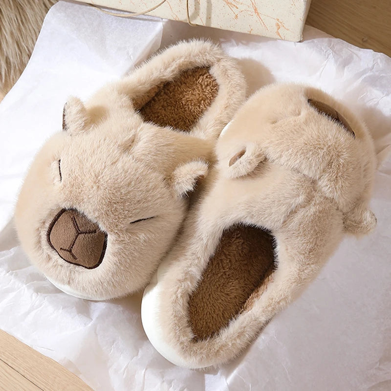 Cute Capybara Winter Slippers for Women – Warm Plush Indoor Slides.