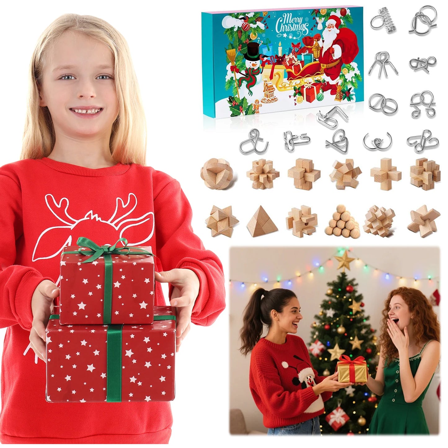 2025 Advent Calendar – 24-Day Christmas Countdown with Brain Teaser Puzzles for Kids & Adults.