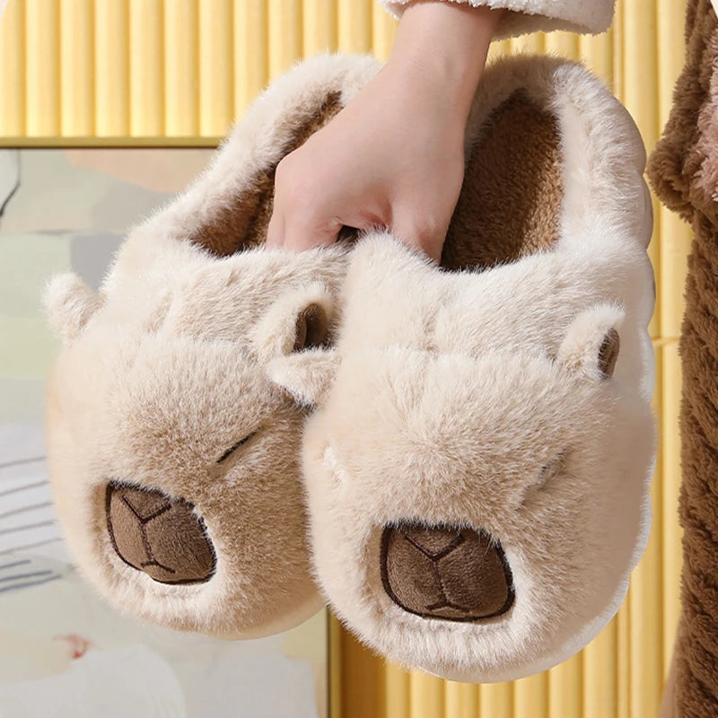 Cute Capybara Winter Slippers for Women – Warm Plush Indoor Slides.