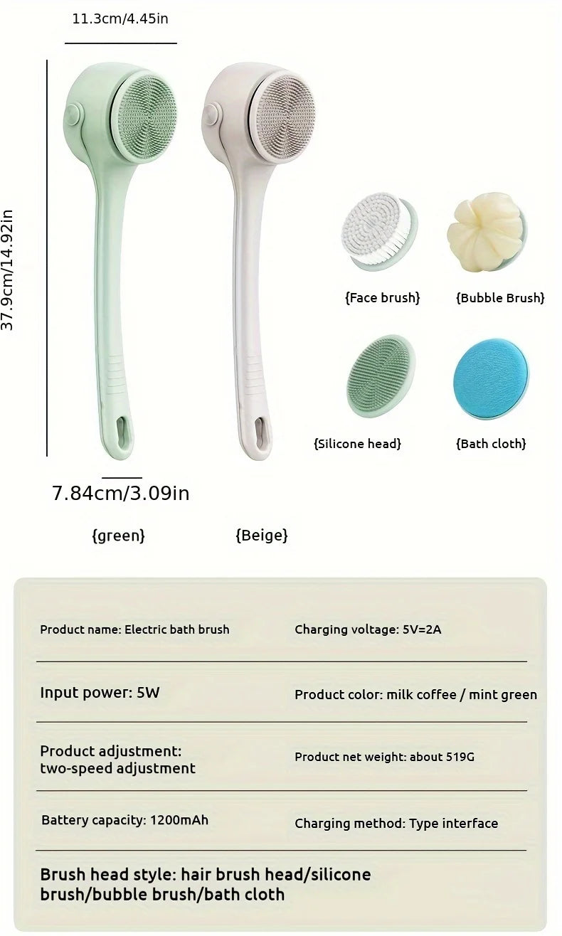 Electric Bath Body Brush – Long Handle Shower Scrubber