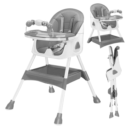Foldable Baby High Chair – Adjustable Feeding Seat with Tray & Toy Rack.