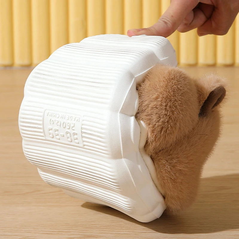 Cute Capybara Winter Slippers for Women – Warm Plush Indoor Slides.