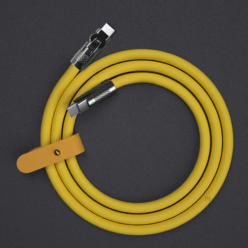 120W Super Fast Charge Type-C to Type-C Silicone Cable – 180° Rotating Elbow.