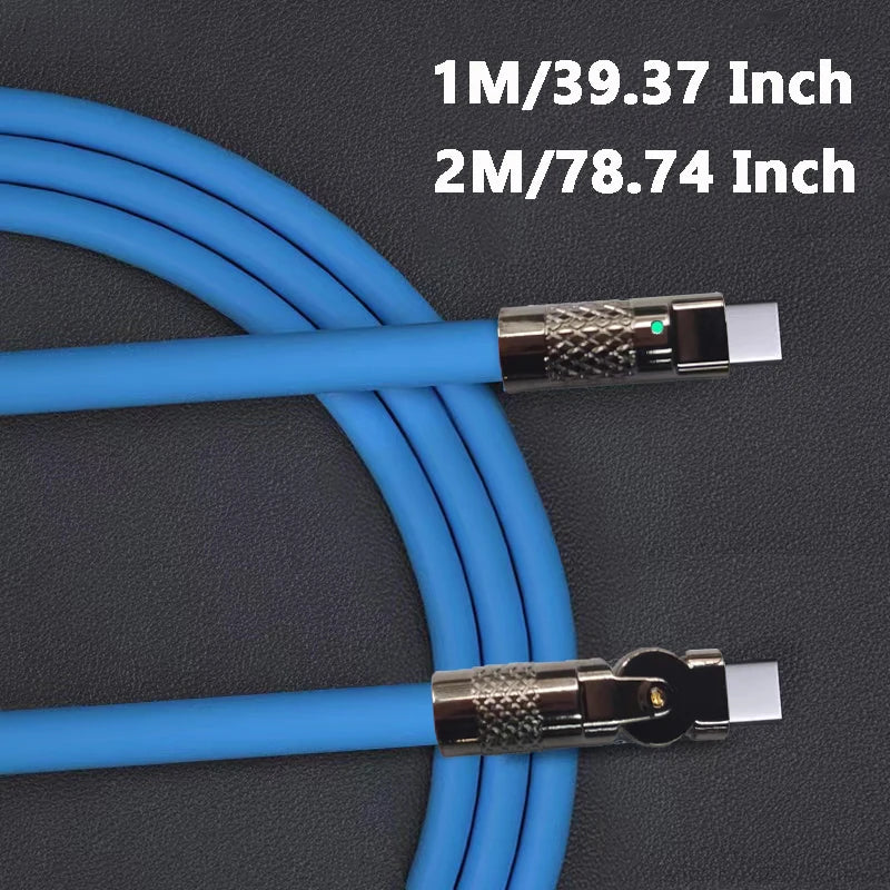 120W Super Fast Charge Type-C to Type-C Silicone Cable – 180° Rotating Elbow.
