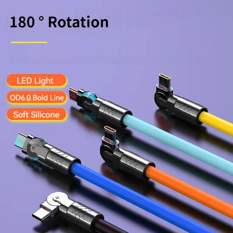 120W Super Fast Charge Type-C to Type-C Silicone Cable – 180° Rotating Elbow.