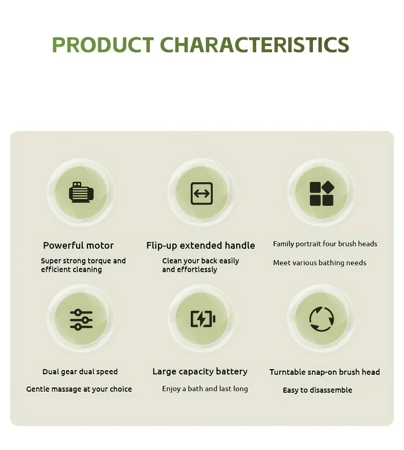 Electric Bath Body Brush – Long Handle Shower Scrubber