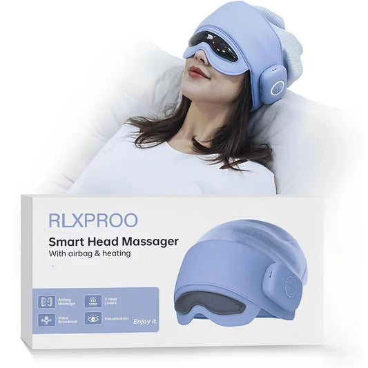 Smart Head & Eye Massager with Heat – Bluetooth Stress & Fatigue Relief Device.