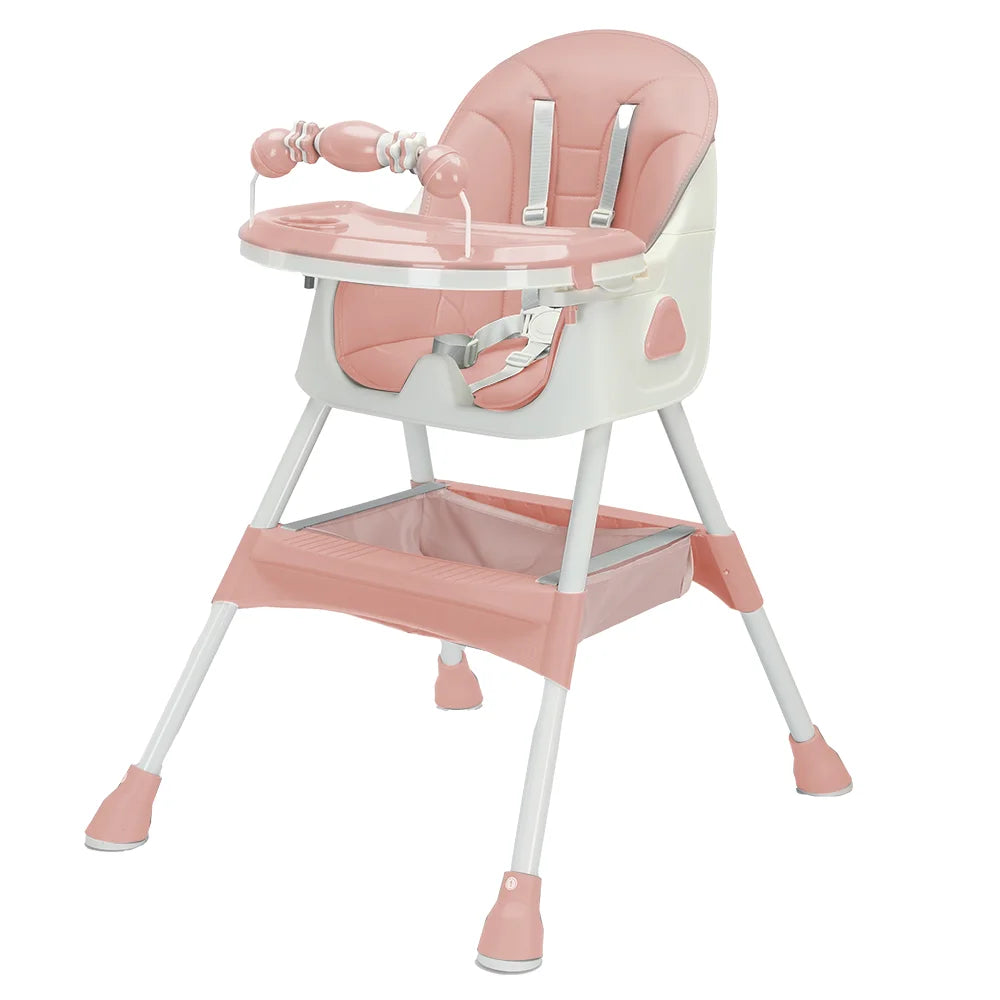 Foldable Baby High Chair – Adjustable Feeding Seat with Tray & Toy Rack.