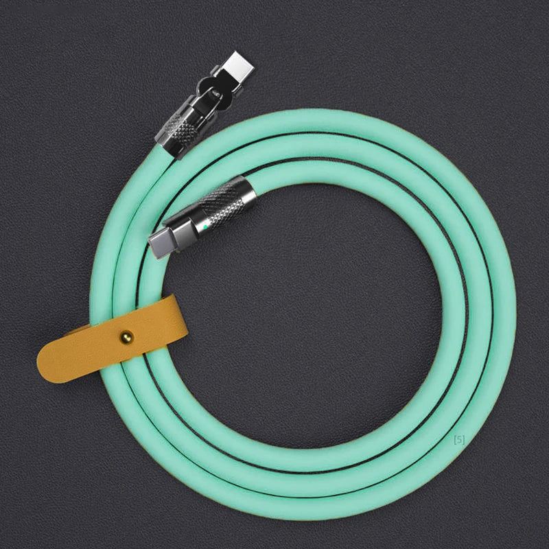 120W Super Fast Charge Type-C to Type-C Silicone Cable – 180° Rotating Elbow.