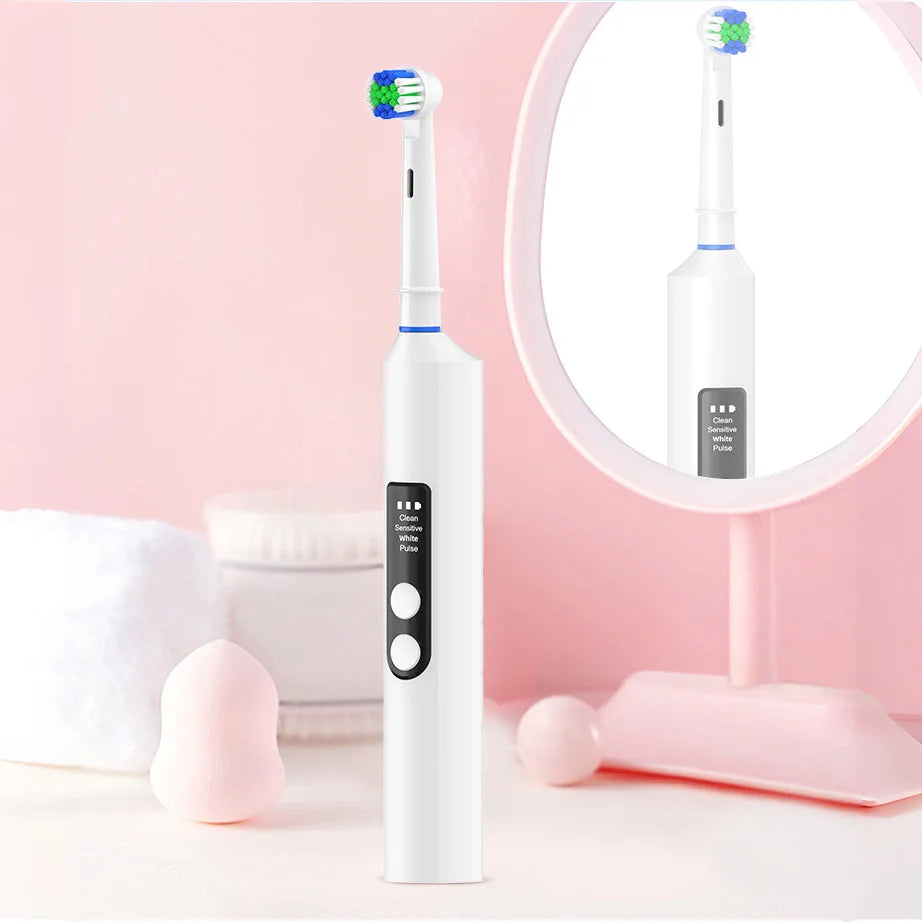 Rechargeable Electric Toothbrush – Rotating Round Head with LED Display for Men & Women.