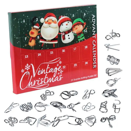 24PCS Metal Wire Puzzle Set – Magic Brain Teaser Advent Calendar Christmas Gift for Kids.