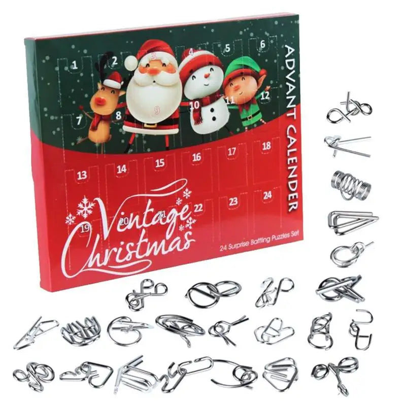 24PCS Metal Wire Puzzle Set – Magic Brain Teaser Advent Calendar Christmas Gift for Kids.