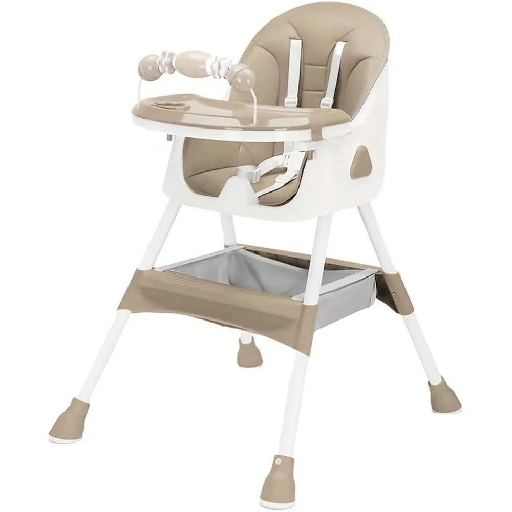 Foldable Baby High Chair – Adjustable Feeding Seat with Tray & Toy Rack.
