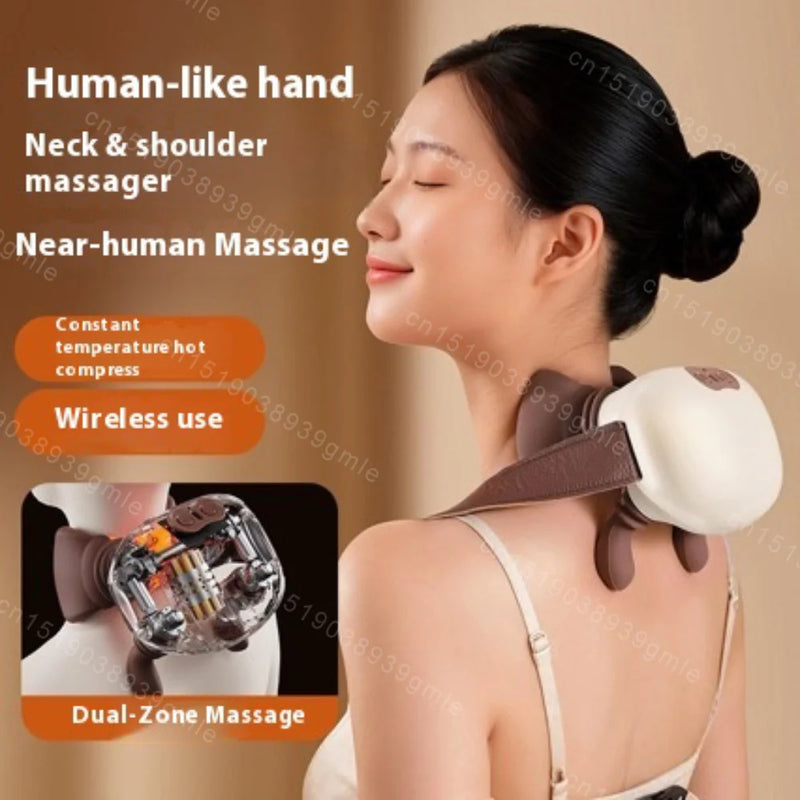 Bionic Neck and Shoulder Massager – Electric Heated Back Massage Pillow for Muscle Relief & Relaxation.