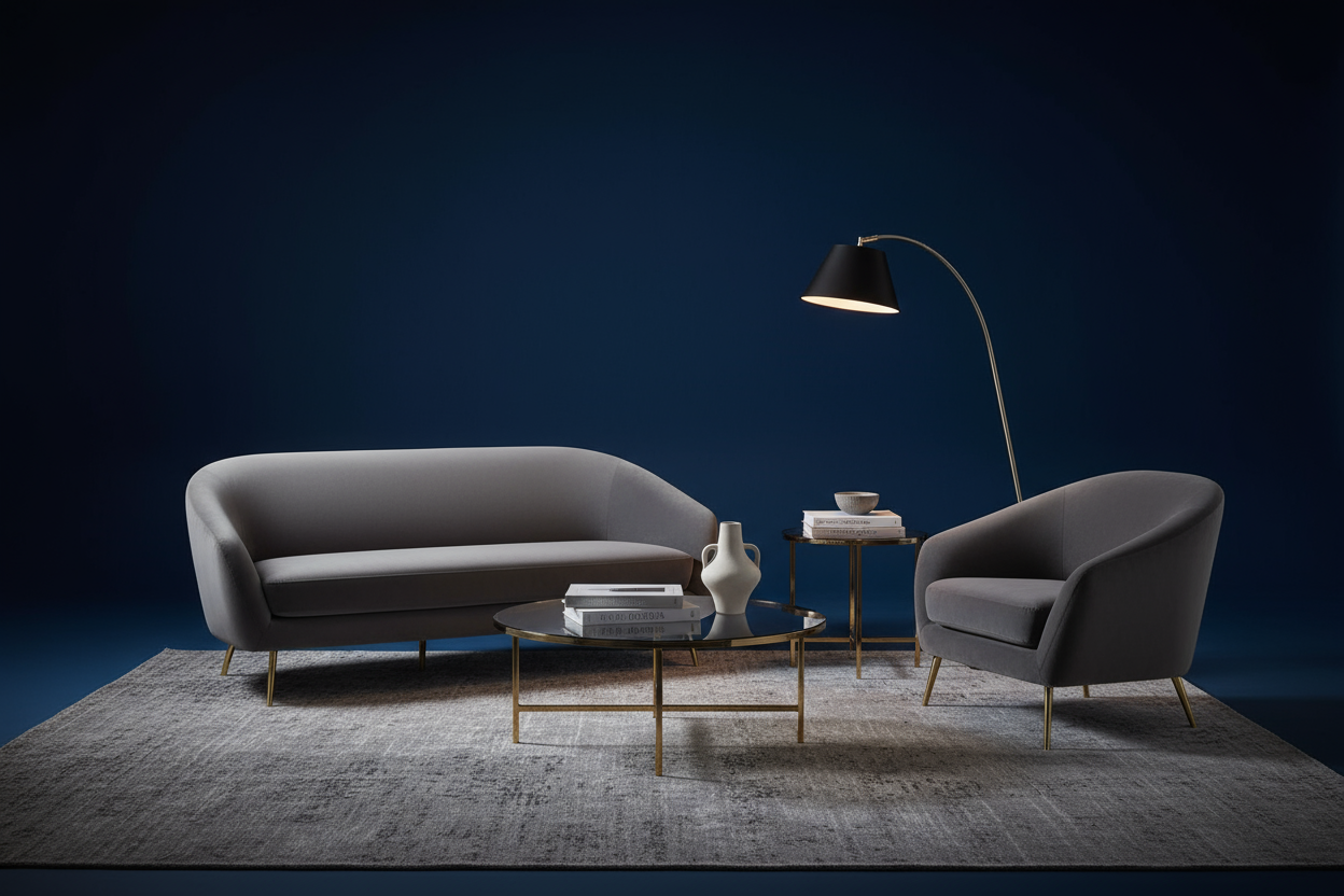 Furniture on a dark blue bckground