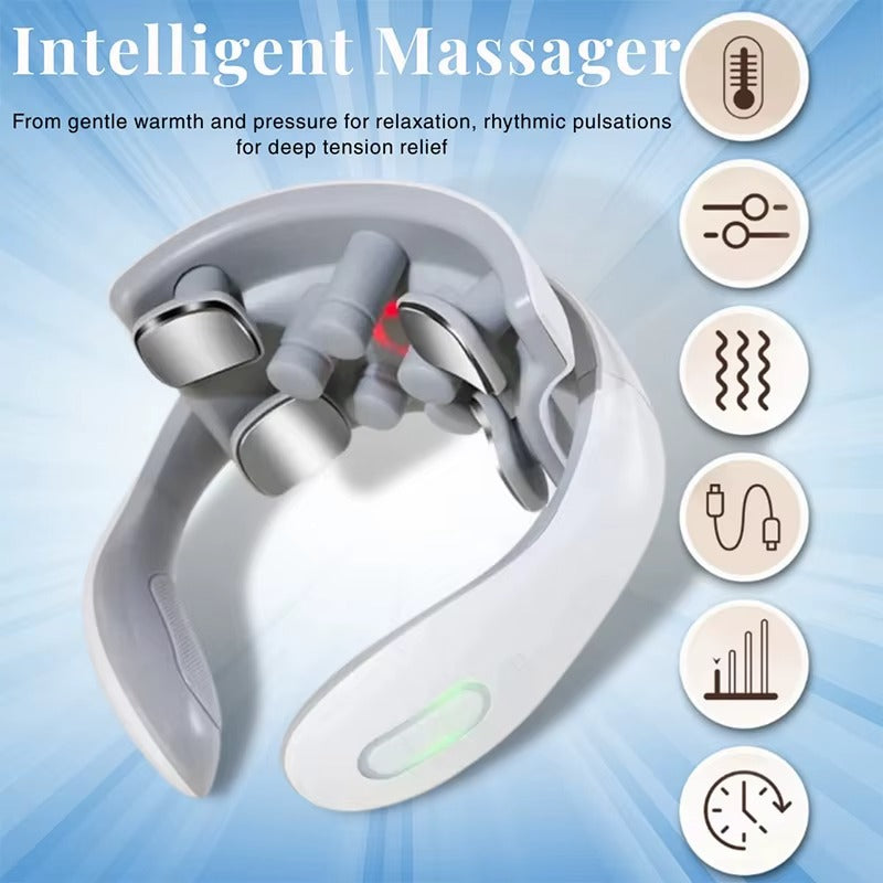Smart Heated Neck & Shoulder Massager – Electric Cervical Pain Relief with Pulse & Vibration.